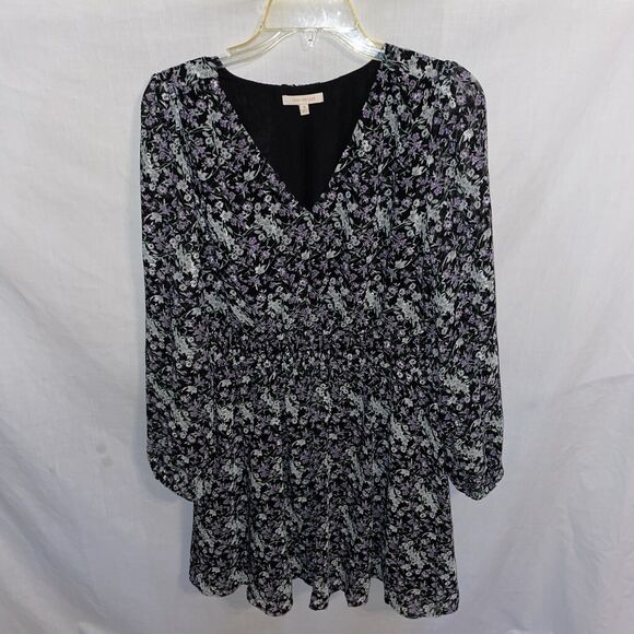 Skies Are Blue Women’s MIDI Dress Size Med Black Floral Going Out Party Church - Picture 1 of 12